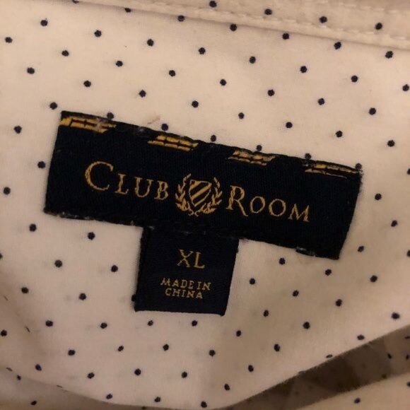 CLUB ROOM-MENS LONG SLEEVE BUTTON DOWN POLKA DOT WHOTE/BLACK SHIRT SIZE X-LARGE - Picture 3 of 5